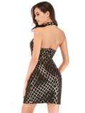 SEXY MESH PERSPECTIVE PLAID SEQUINS DRESS