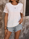 SUMMER LACE STITCHING ROUND NECK T-SHIRT