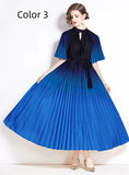 FASHION GRADIENT PRINT PLEATED LONG DRESS