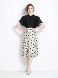 RETRO BLACK MOSAIC FLORAL SHORT SLEEVE DRESS