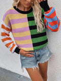 FASHION STRIPED LOOSE ROUND NECK STITCHING SWEATER