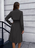 CASUAL SLIM LONG-SLEEVED PLEATED DRESS