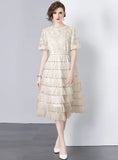 SEQUINED GAUZE CAKE WAIST SLIMMING DRESS