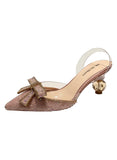 POINTED BOW RHINESTONE HIGH-HEELED SANDALS