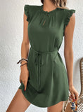 FLYING SLEEVE SOLID COLOR SHORT DRESS