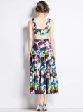 RETRO SLEEVELESS TOP PRINTED SKIRT DRESS