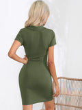 PIT LAPEL SHORT SLEEVE SOLID COLOR DRESS
