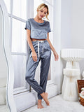 FASHION SILK-LIKE SHORT TOP TROUSERS SUIT