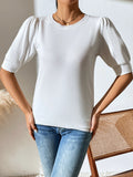 FASHION KNIT PLEATED SHORT SLEEVE SOLID COLOR SWEATER