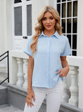 LAPEL SHORT SLEEVE LOOSE CHIFFON SHIRT