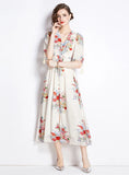 FLOWER BUBBLE SLEEVES SLIM FLORAL DRESS
