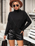FASHION LOOSE FRINGED TURTLE NECK SWEATER