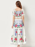 ROSE PRINT TOP+SPLICING SKIRT TWO-PIECE SUIT