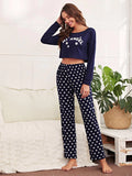 FASHION LONG-SLEEVED POLKA-DOT TROUSERS PAJAMAS SUIT