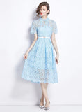 RETRO LACE SLIM SHORT SLEEVE DRESS