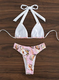 SEXY PRINTED BACKLESS TETHER BEACH BIKINI