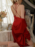 FASHION SEXY V-NECK PLEATED SLIT NIGHTDRESS