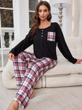 FASHION CASUAL PLAID TROUSERS LONG-SLEEVED PAJAMAS