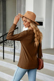 SOLID COLOR V-NECK BUTTON LONG SLEEVE T-SHIRT