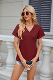 SOLID COLOR V-NECK LOOSE SHORT SLEEVE T-SHIRT