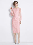 RETRO ROUND NECK LONG SLEEVE DRESS