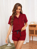CLASSY SUMMER PLAID CARDIGAN SHORT SLEEVE HOME SUIT
