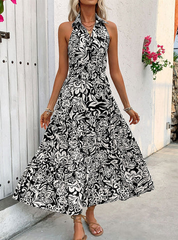 SLEEVELESS HIGH WAIST HALTER DRESS