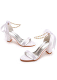 THICK SQUARE HEELS AND SATIN CLOTH SANDALS