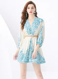 PALACE LANTERN SLEEVE PRINTED SHORT MINI DRESS