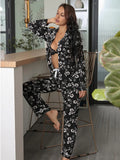 FASHION FALL/WINTER LAPEL LONG SLEEVE PANTS PAJAMA SET