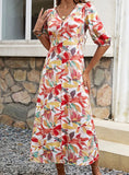BUTTON V-NECK FLORAL PRINT DRESS