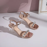 SUMMER RHINESTONE THICK HEELS SANDALS