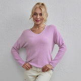 STYLISH V-NECK SOLID COLOR CASUAL PULLOVER SWEATER