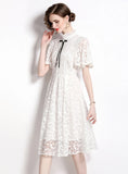 A-LINE WHITE LACE BUTTON DRESS