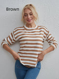 CLASSY STRIPED MULTICOLOR ROUND NECK TOP LOOSE SWEATER
