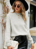 CLASSY ROUND NECK SOLID COLOR PULLOVER LONG SLEEVE SWEATER