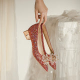 SEQUIN THICK HEEL WEDDING SHOES