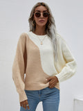 FASHION BAT SLEEVE COLOR MATCHING ROUND NECK SWEATER
