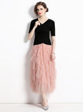 BLACK TOP CAKE SKIRT T-SHIRT TWO-PIECE SUIT