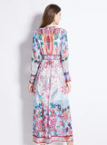 V-NECK PRINTED LONG SLEEVE DRESS