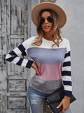 CLASSY STRIPED STITCHING SWEATER TOP
