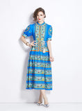 FASHION RETRO LANTERN SLEEVE PRINTED DRESS