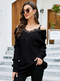 CASUAL LACE STITCHING PULLOVER V-NECK SWEATER