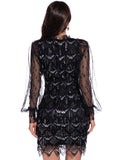 SEXY MESH LONG SLEEVE SEQUINED DRESS