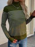 CLASSY HIGH NECK STRIPED PULLOVER SWEATER