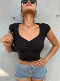 V-NECK PLEATED SLIM T-SHIRT