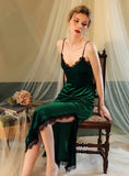 FASHION DEEP V VELVET LACE PRIVATE SUSPENDER NIGHTDRESS