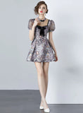 BOW RETRO PRINT SLIM SHORT DRESS