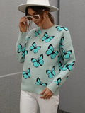 FASHION PRINTED BUTTERFLY ROUND NECK LOOSE SWEATER