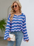 FASHION LONG SLEEVE ROUND NECK KNITTED STRIPED SWEATER